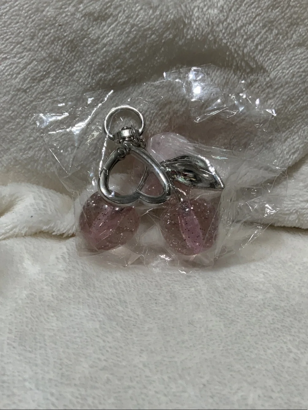Pink Cherry Charm Bag Pendant - Silver Hardware